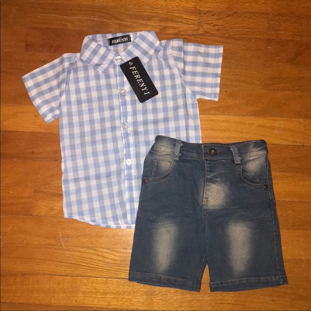 🌷NWT Boys outfit set plaid shirt and shorts 3T